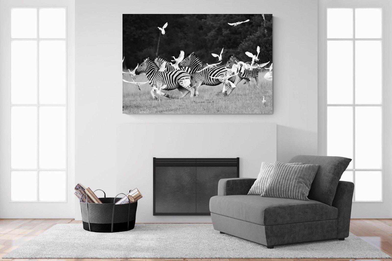 Zebra & Herons-Wall_Art-150 x 100cm-Mounted Canvas-No Frame-Pixalot