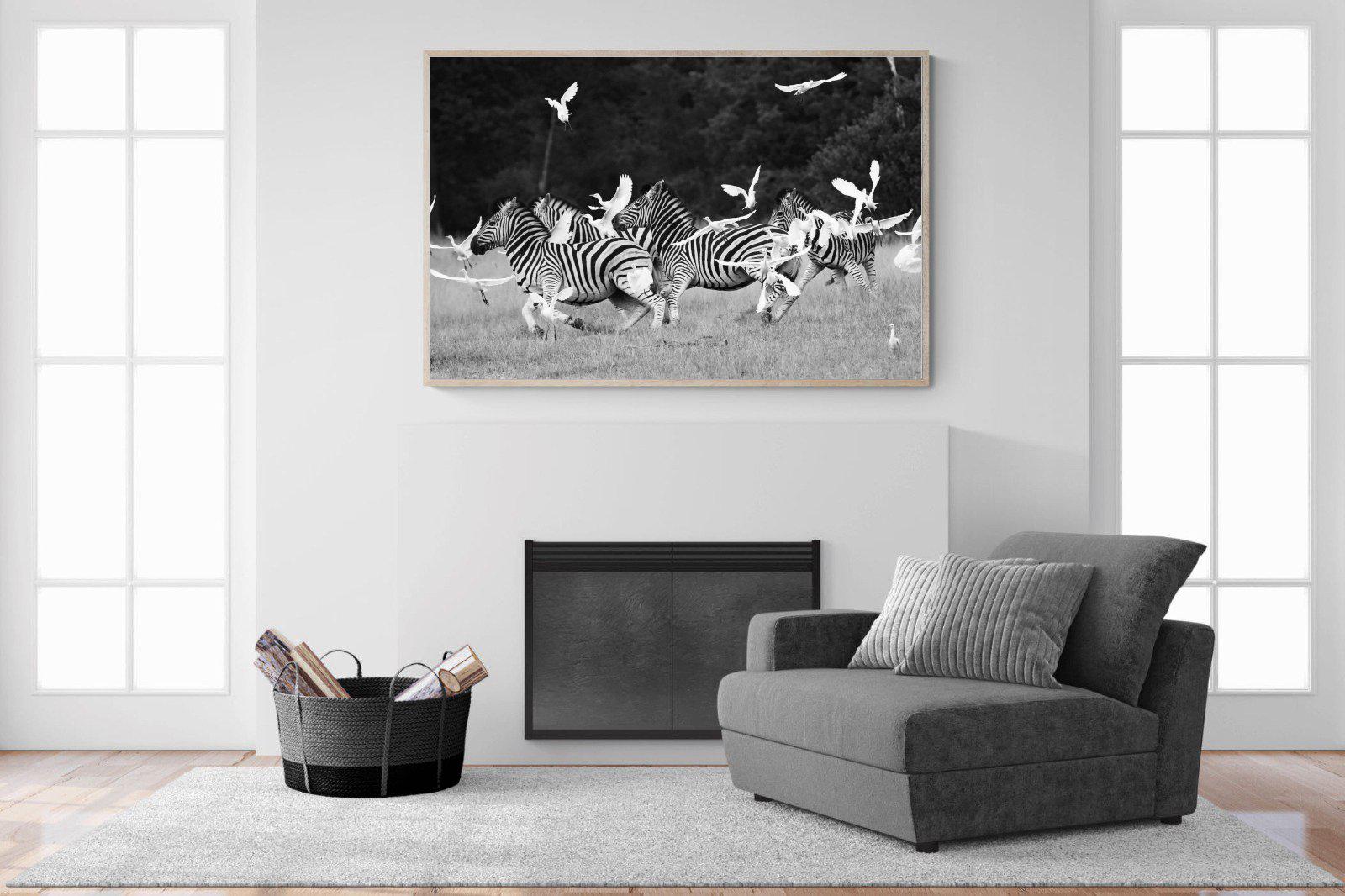 Zebra & Herons-Wall_Art-150 x 100cm-Mounted Canvas-Wood-Pixalot