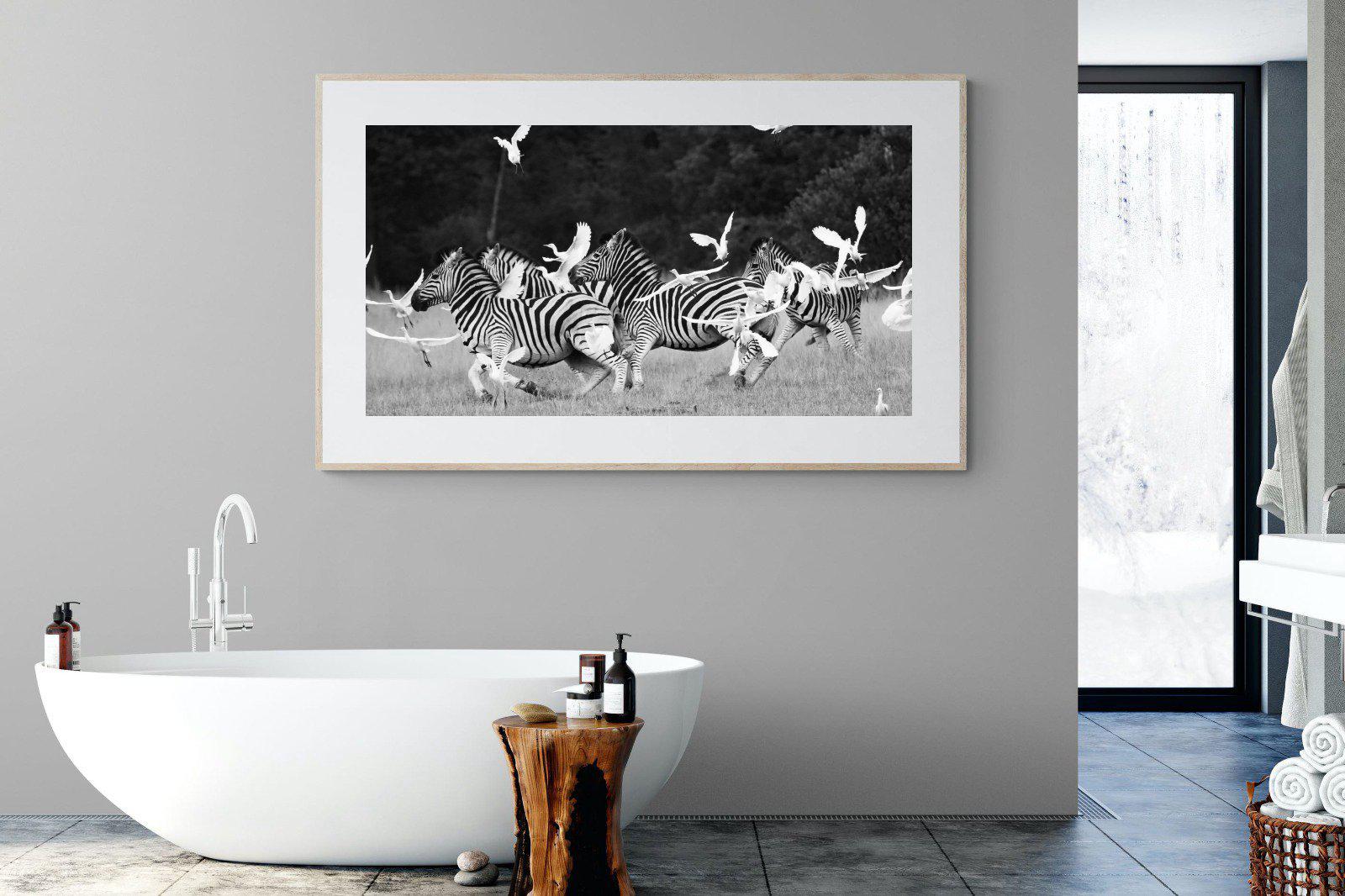 Zebra & Herons-Wall_Art-180 x 110cm-Framed Print-Wood-Pixalot