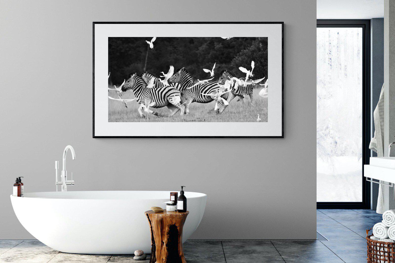 Zebra & Herons-Wall_Art-180 x 110cm-Framed Print-Black-Pixalot