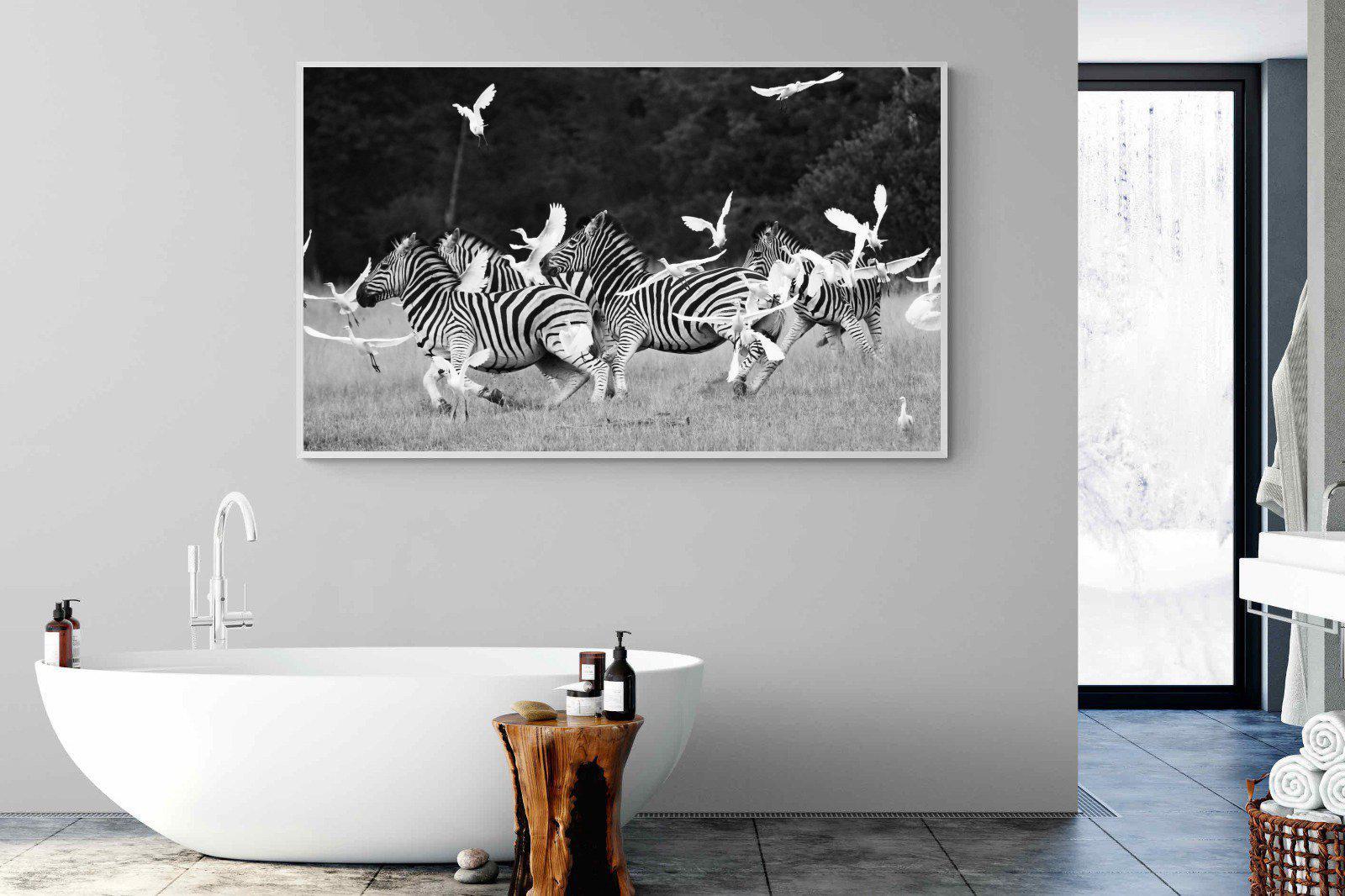 Zebra & Herons-Wall_Art-180 x 110cm-Mounted Canvas-White-Pixalot