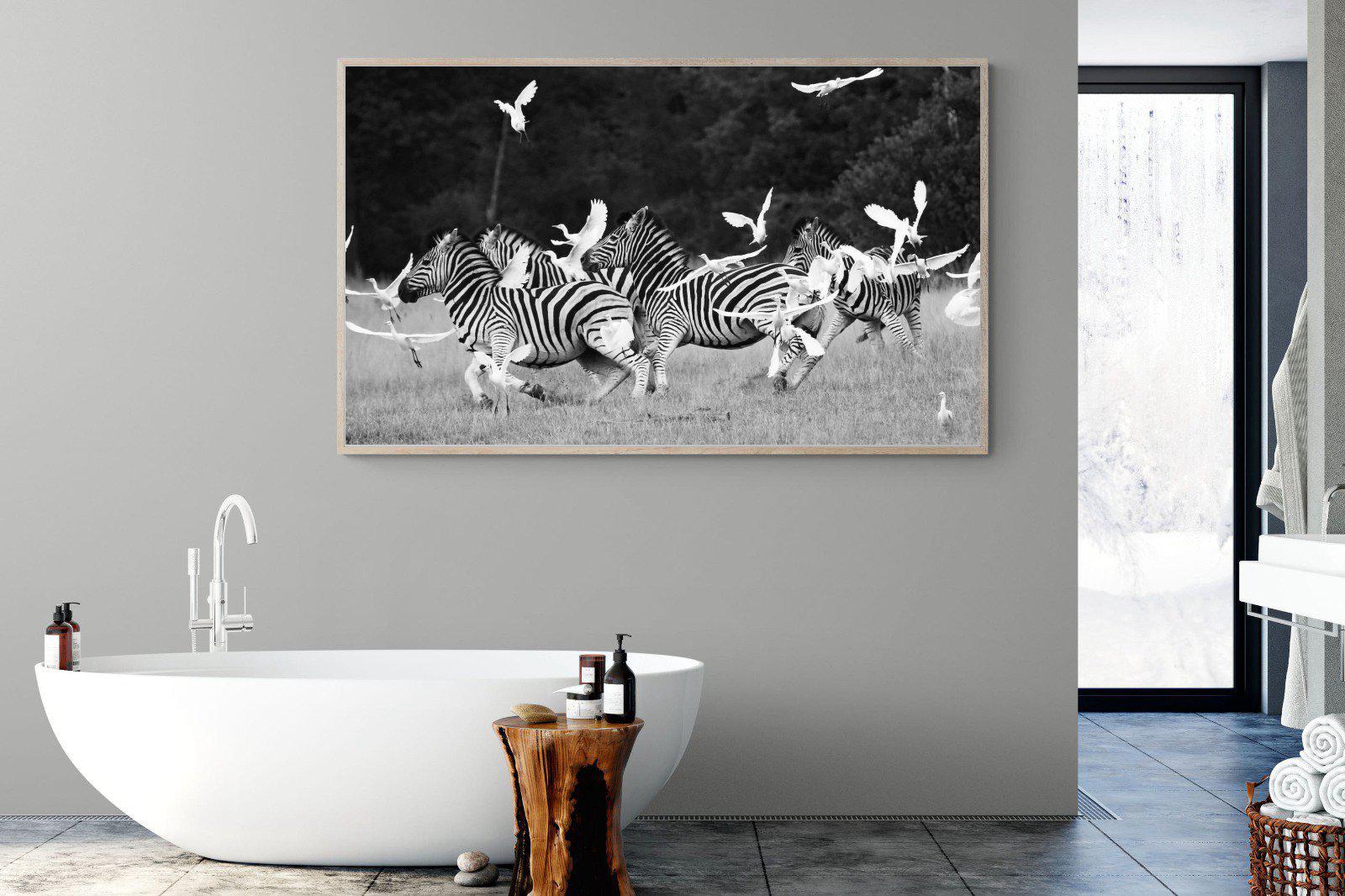 Zebra & Herons-Wall_Art-180 x 110cm-Mounted Canvas-Wood-Pixalot