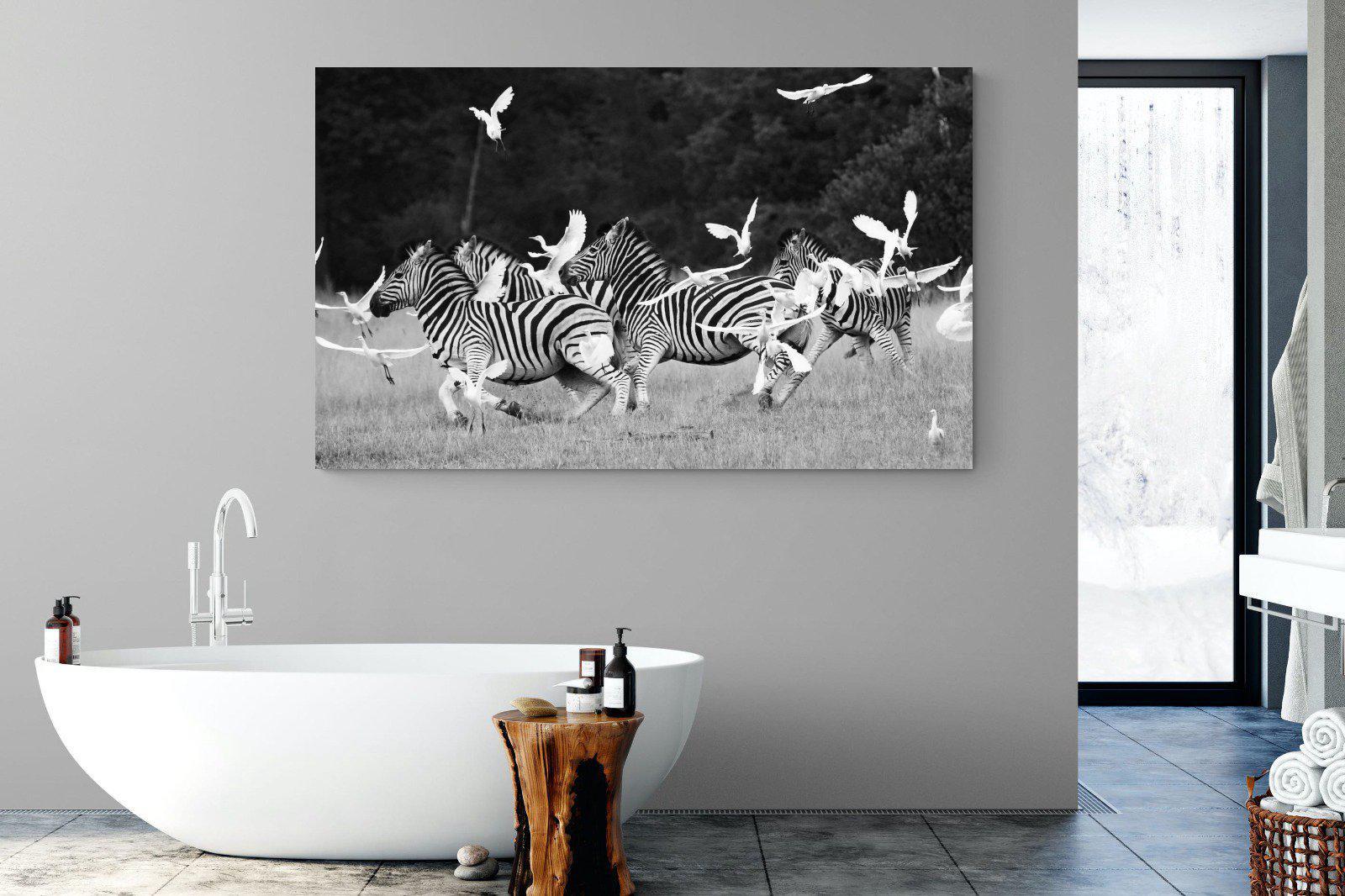 Zebra & Herons-Wall_Art-180 x 110cm-Mounted Canvas-No Frame-Pixalot