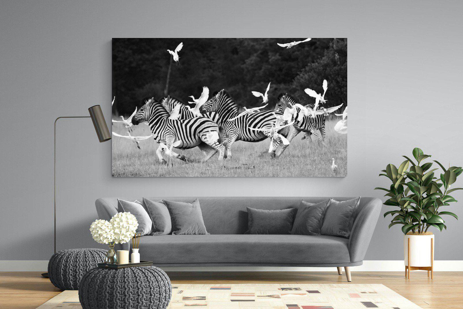 Zebra & Herons-Wall_Art-220 x 130cm-Mounted Canvas-No Frame-Pixalot