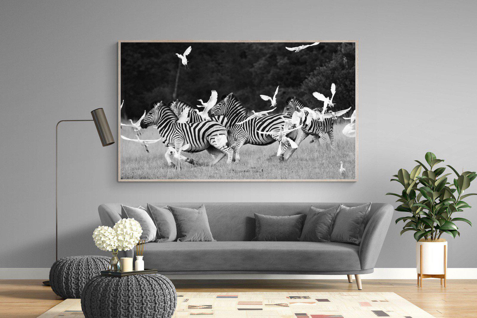 Zebra & Herons-Wall_Art-220 x 130cm-Mounted Canvas-Wood-Pixalot