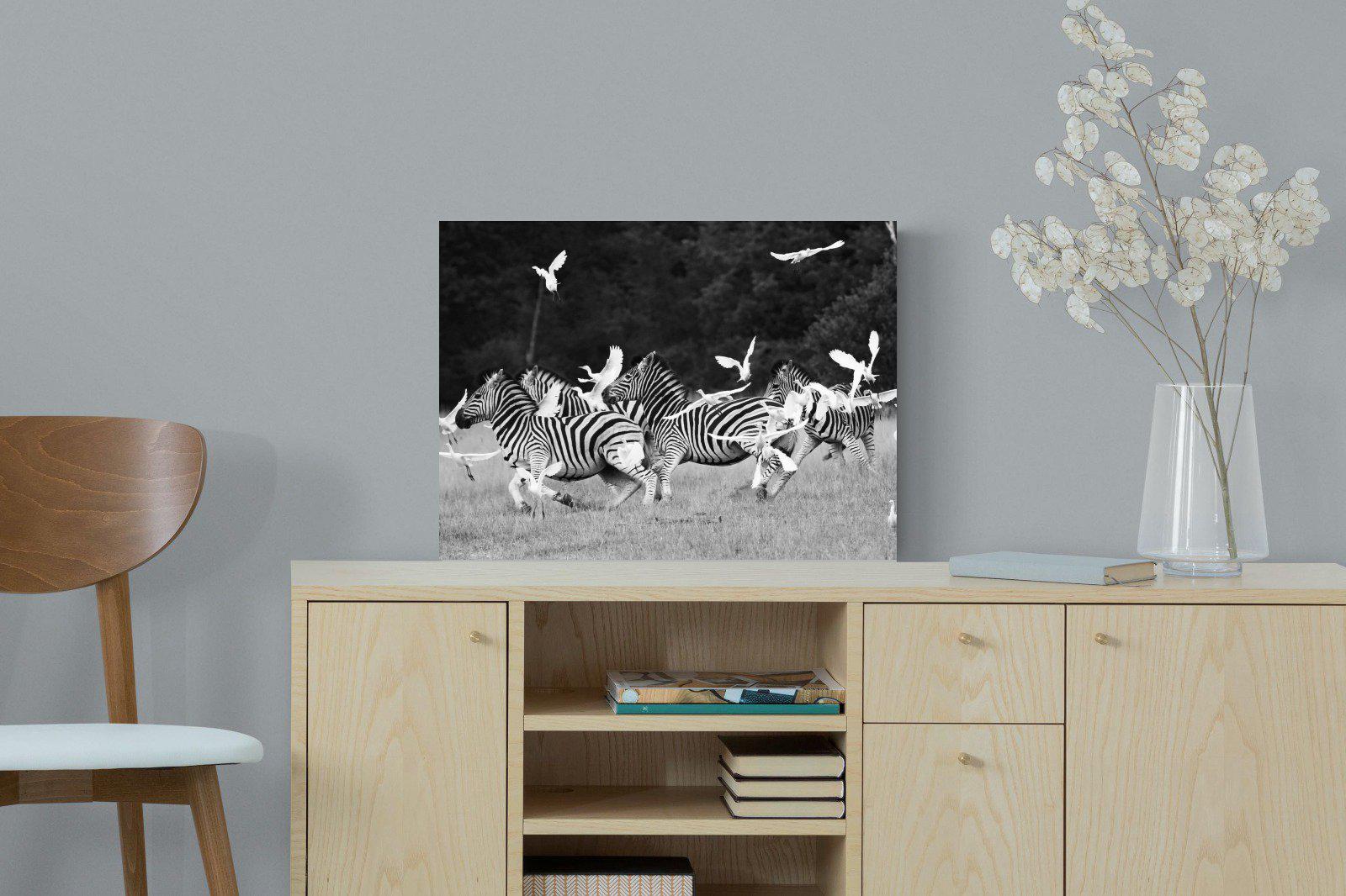 Zebra & Herons-Wall_Art-60 x 45cm-Mounted Canvas-No Frame-Pixalot
