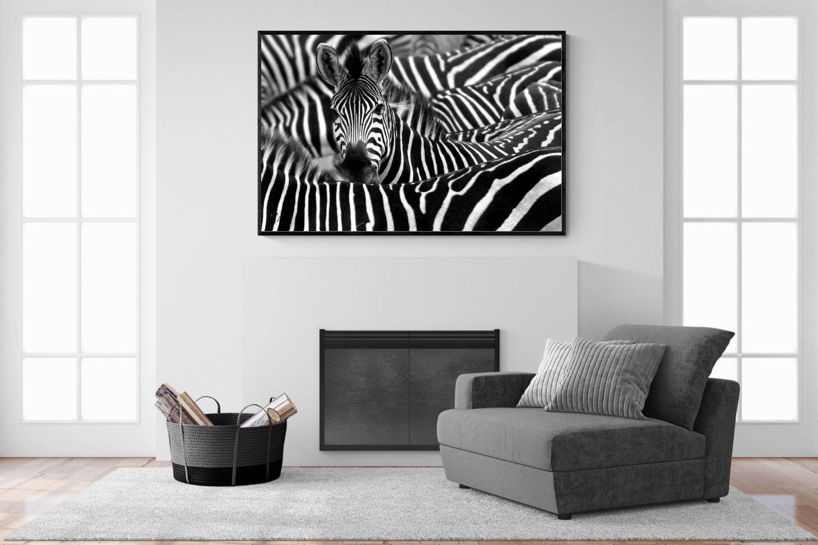 Zebra Look-Wall_Art-150 x 100cm-Mounted Canvas-Black-Pixalot