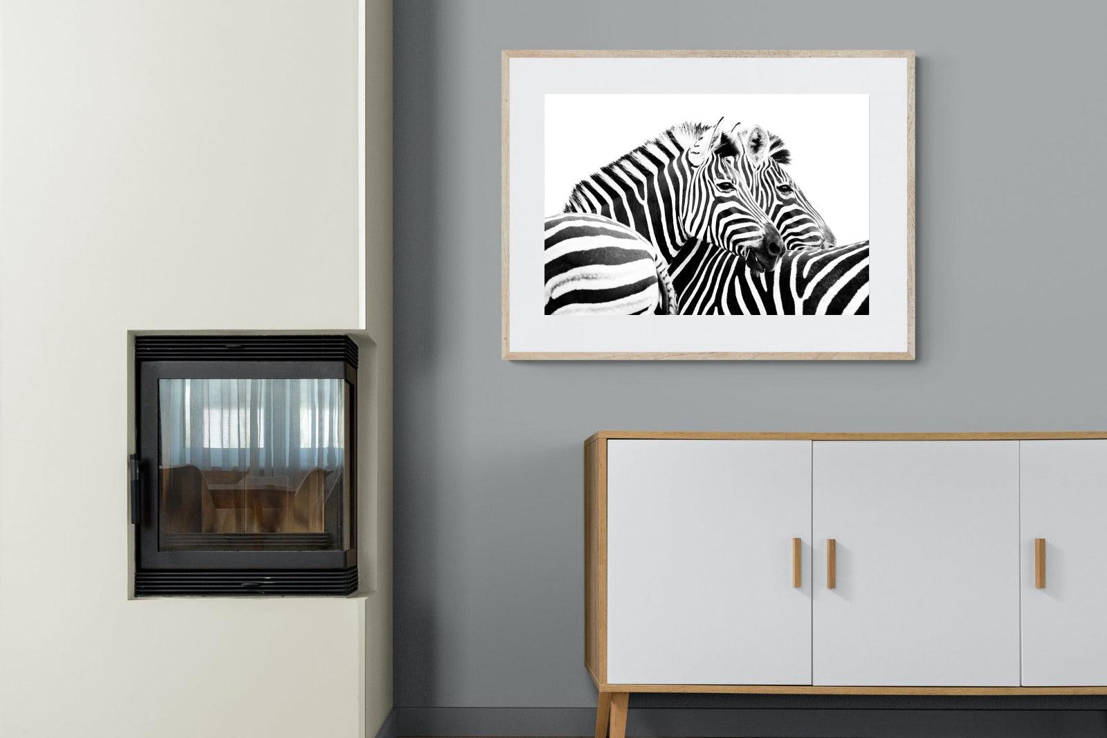 Zebra Pair-Wall_Art-100 x 75cm-Framed Print-Wood-Pixalot