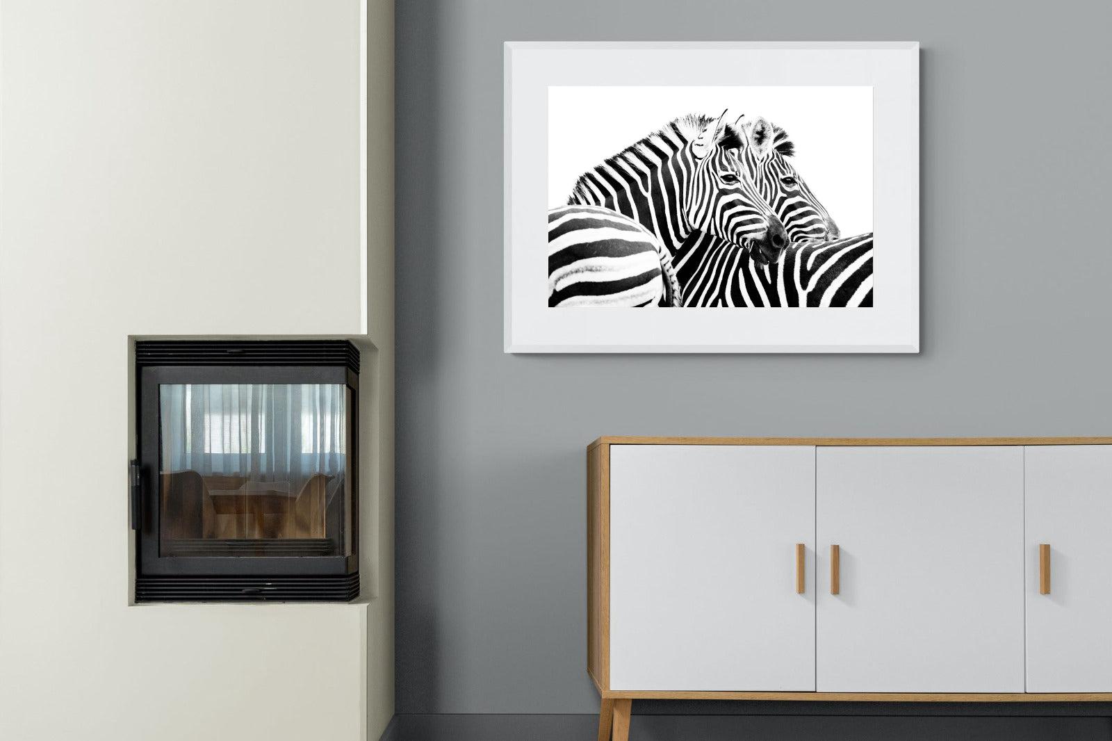 Zebra Pair-Wall_Art-100 x 75cm-Framed Print-White-Pixalot