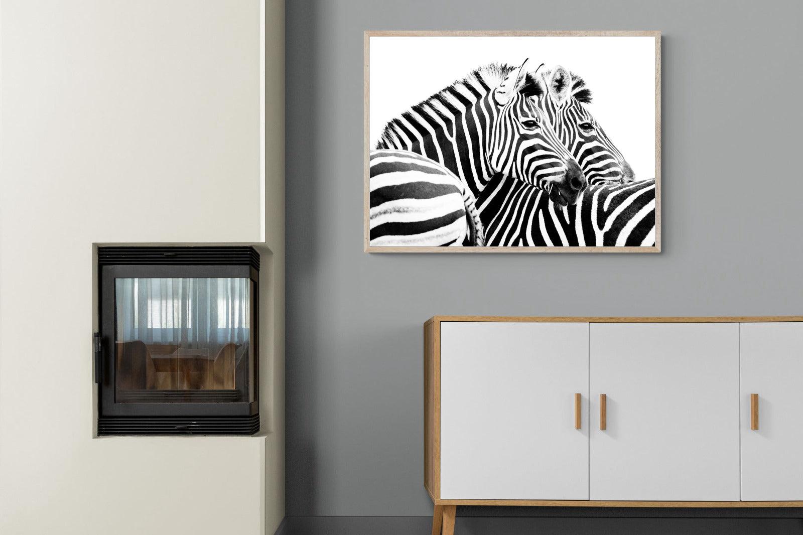 Zebra Pair-Wall_Art-100 x 75cm-Mounted Canvas-Wood-Pixalot