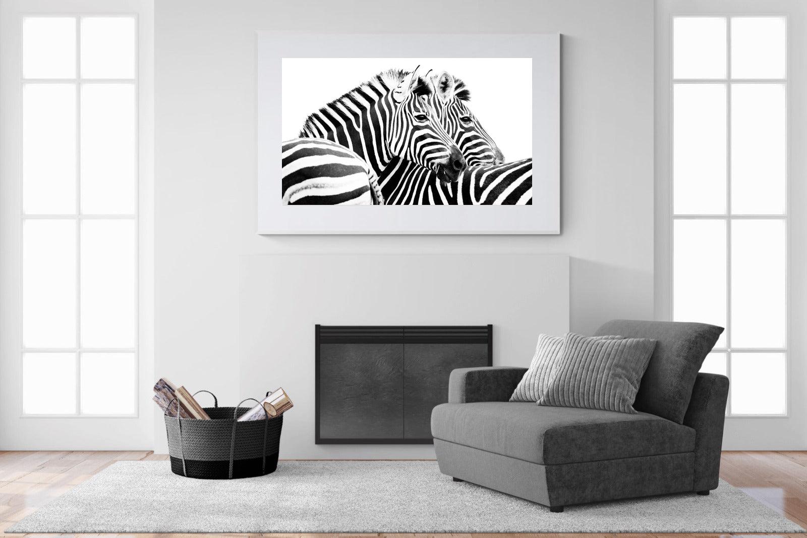 Zebra Pair-Wall_Art-150 x 100cm-Framed Print-White-Pixalot