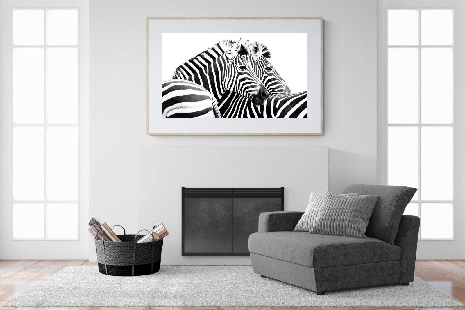 Zebra Pair-Wall_Art-150 x 100cm-Framed Print-Wood-Pixalot