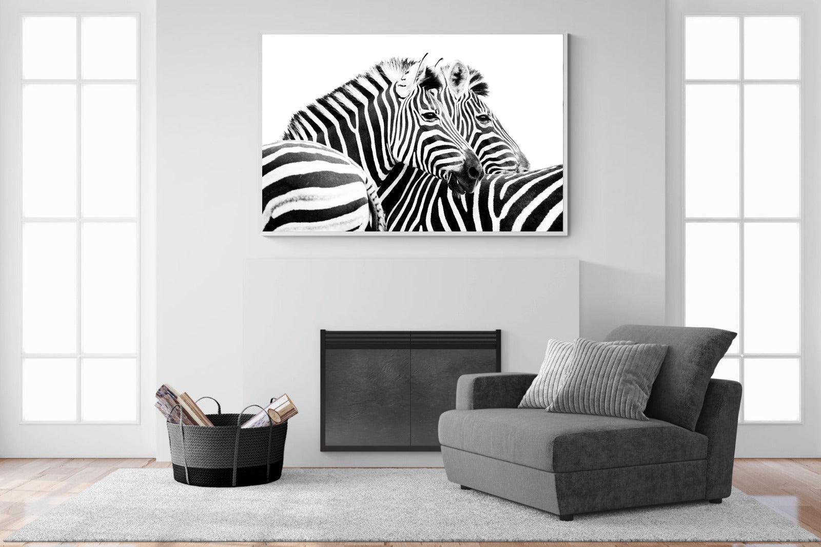 Zebra Pair-Wall_Art-150 x 100cm-Mounted Canvas-White-Pixalot