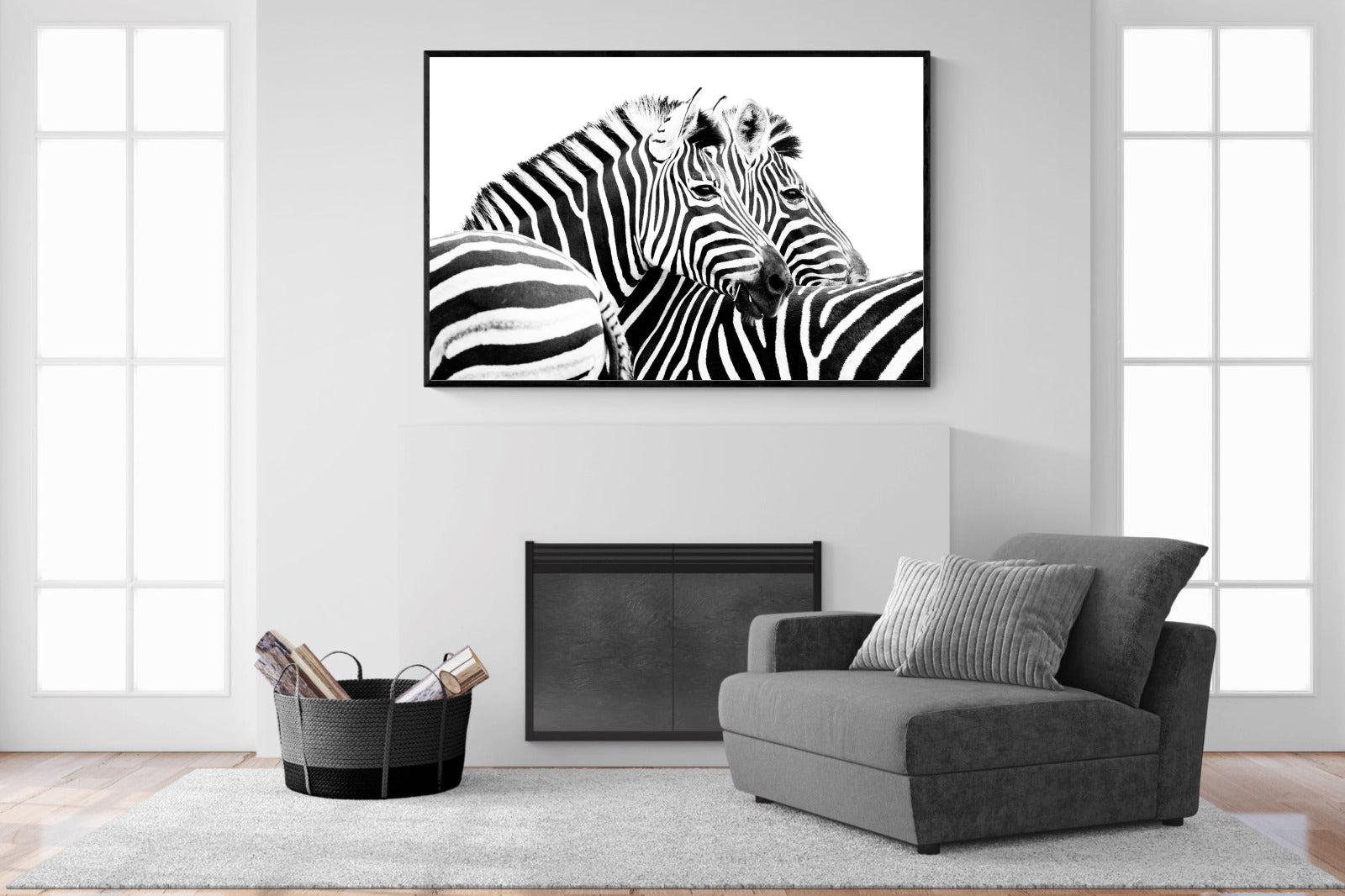 Zebra Pair-Wall_Art-150 x 100cm-Mounted Canvas-Black-Pixalot