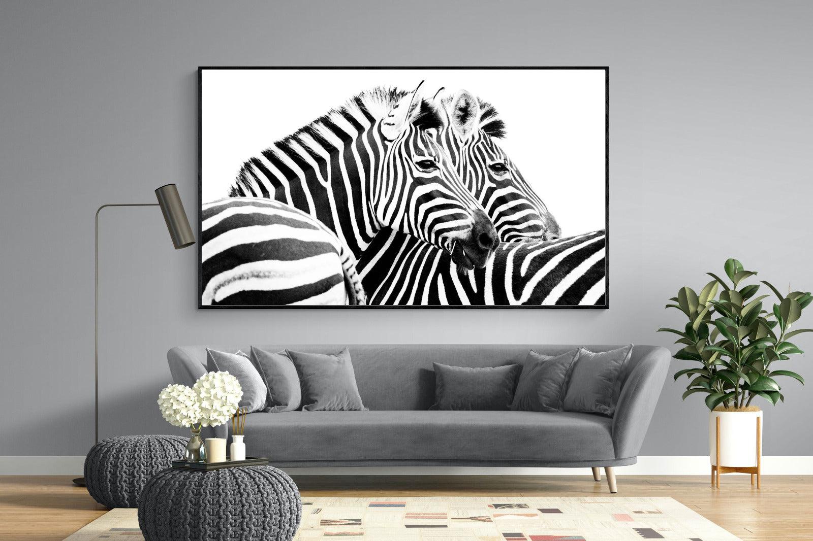 Zebra Pair-Wall_Art-220 x 130cm-Mounted Canvas-Black-Pixalot