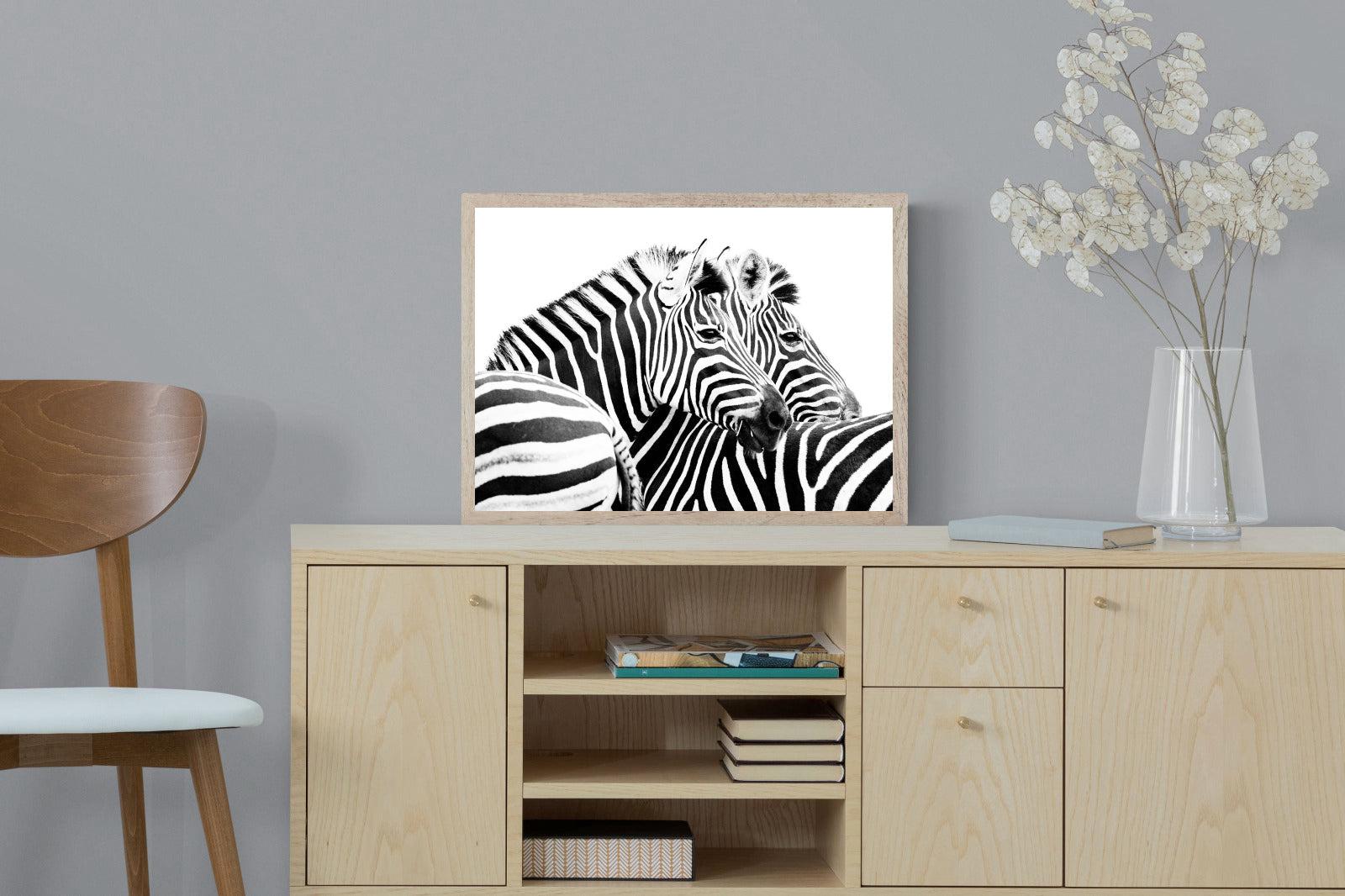 Zebra Pair-Wall_Art-60 x 45cm-Mounted Canvas-Wood-Pixalot
