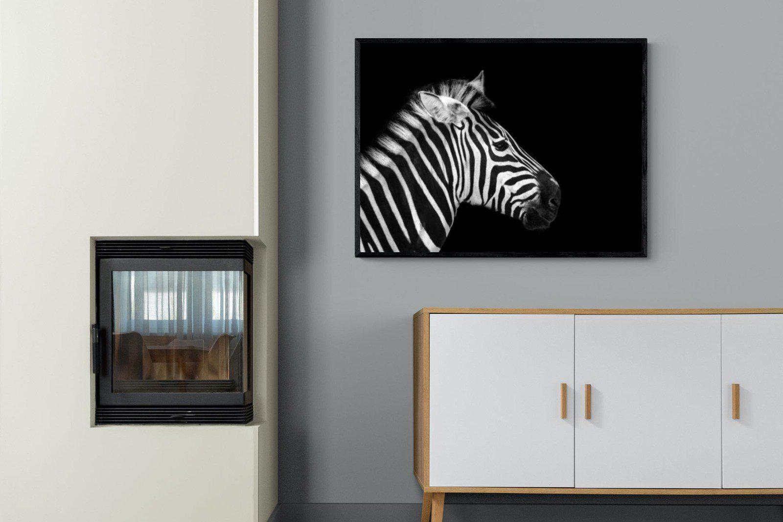 Zebra-Wall_Art-100 x 75cm-Mounted Canvas-Black-Pixalot