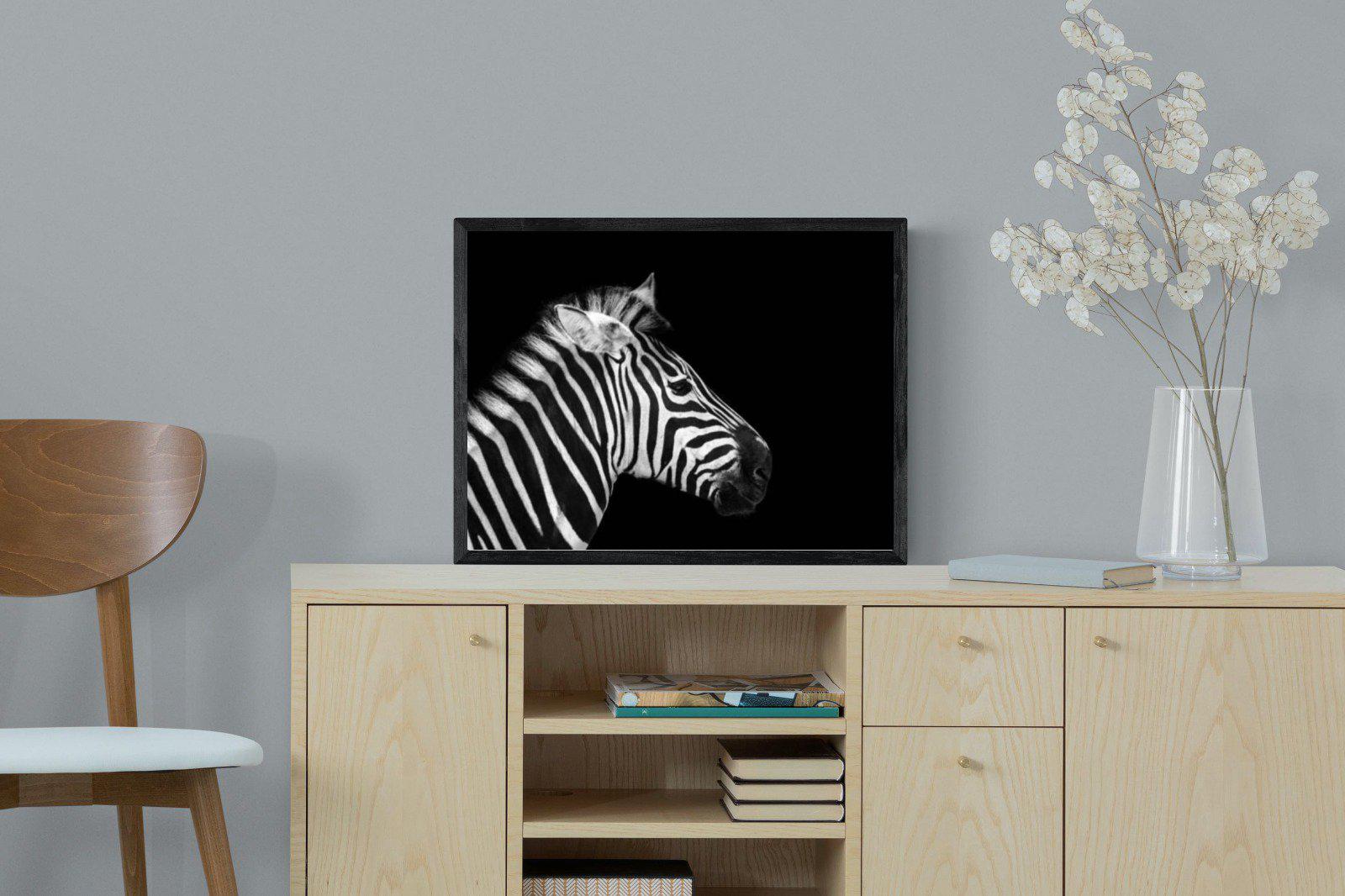 Zebra-Wall_Art-60 x 45cm-Mounted Canvas-Black-Pixalot