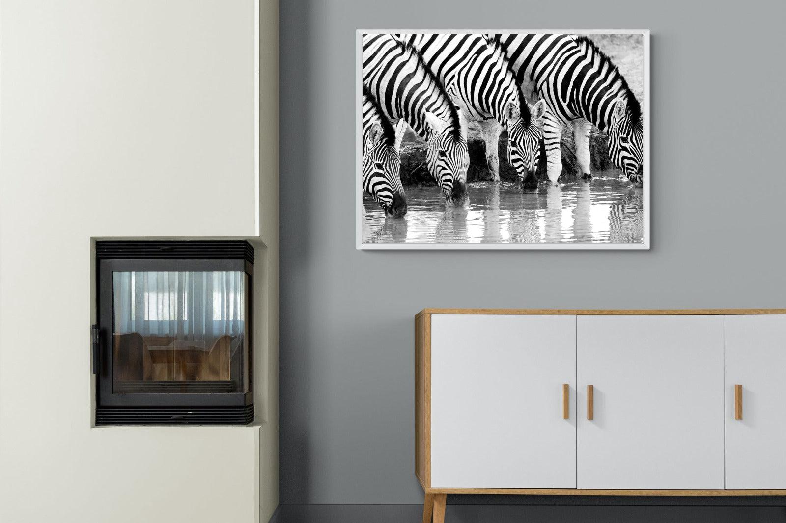 Zebra Quench-Wall_Art-100 x 75cm-Mounted Canvas-White-Pixalot