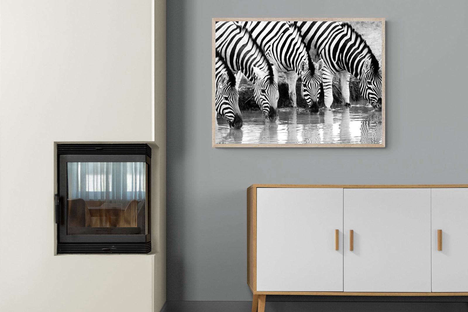 Zebra Quench-Wall_Art-100 x 75cm-Mounted Canvas-Wood-Pixalot