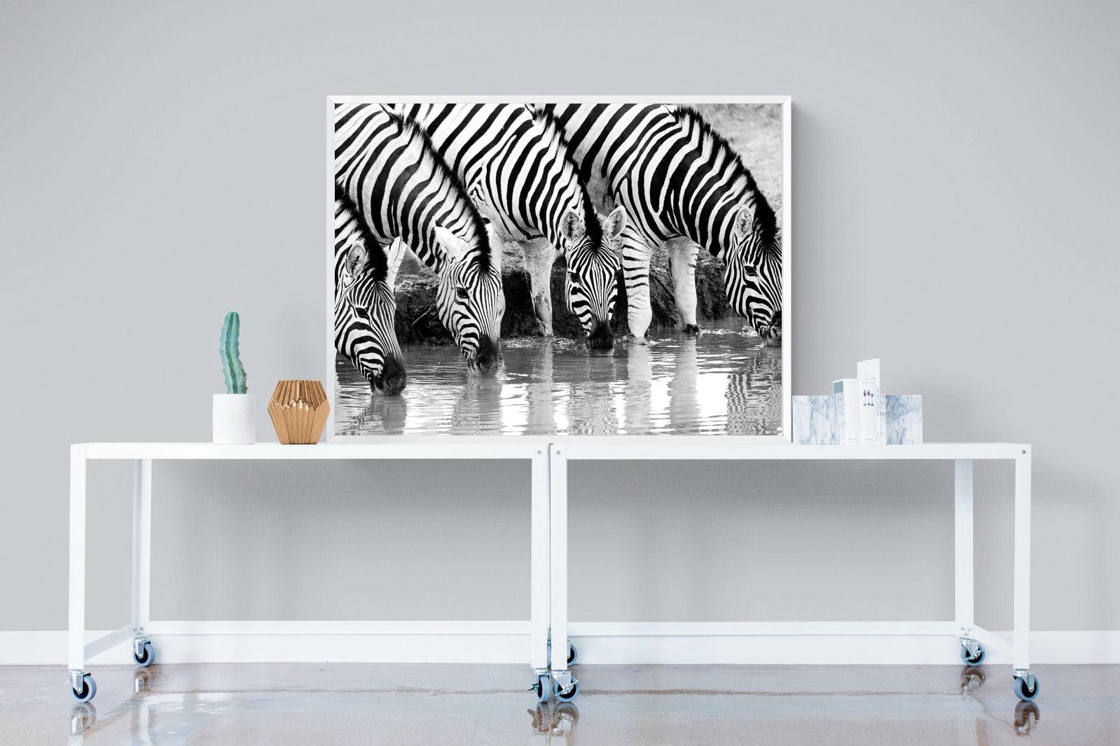 Zebra Quench-Wall_Art-120 x 90cm-Mounted Canvas-White-Pixalot