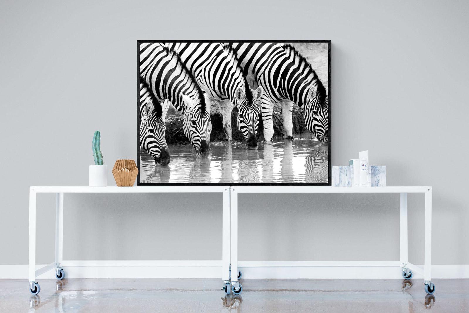 Zebra Quench-Wall_Art-120 x 90cm-Mounted Canvas-Black-Pixalot