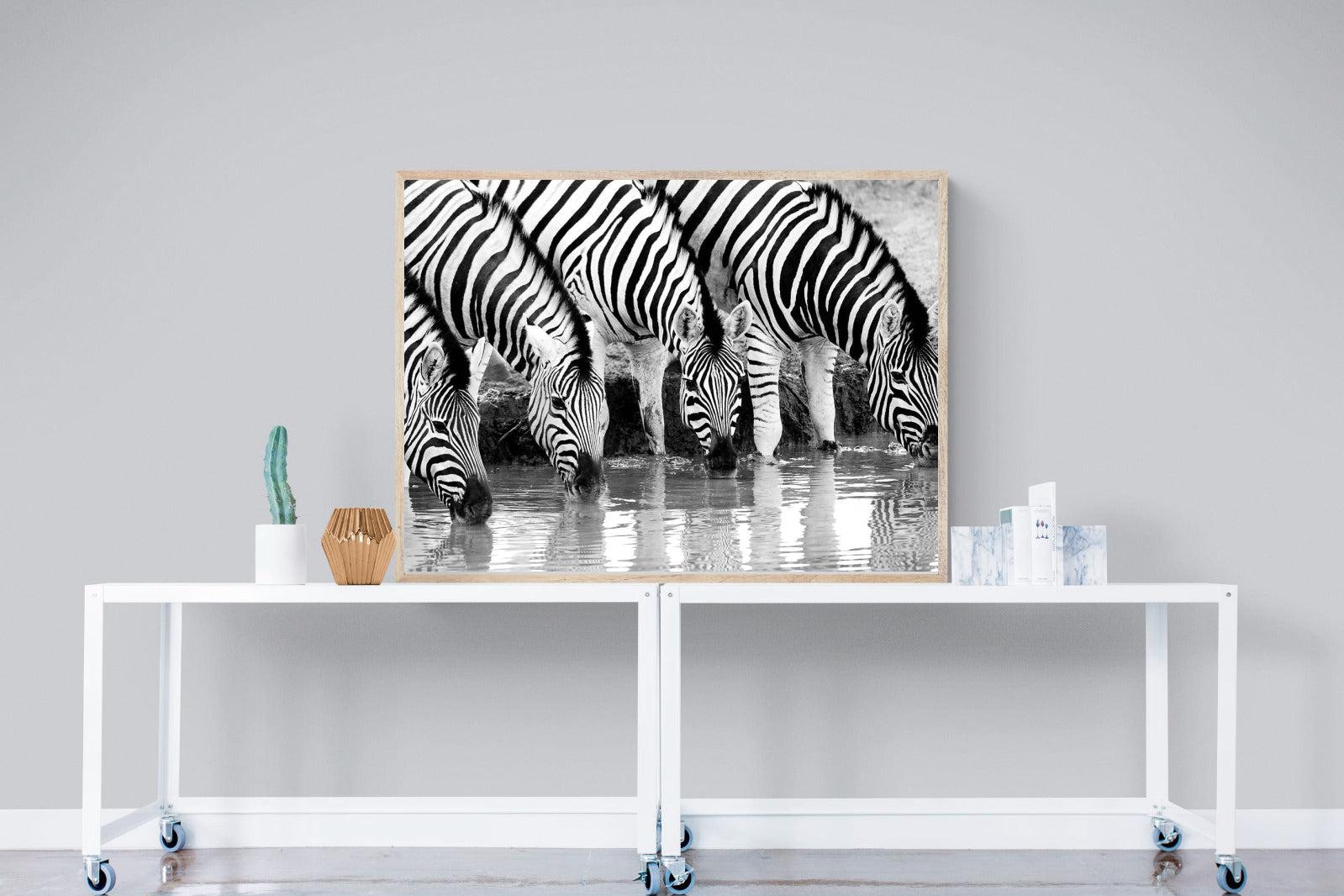 Zebra Quench-Wall_Art-120 x 90cm-Mounted Canvas-Wood-Pixalot