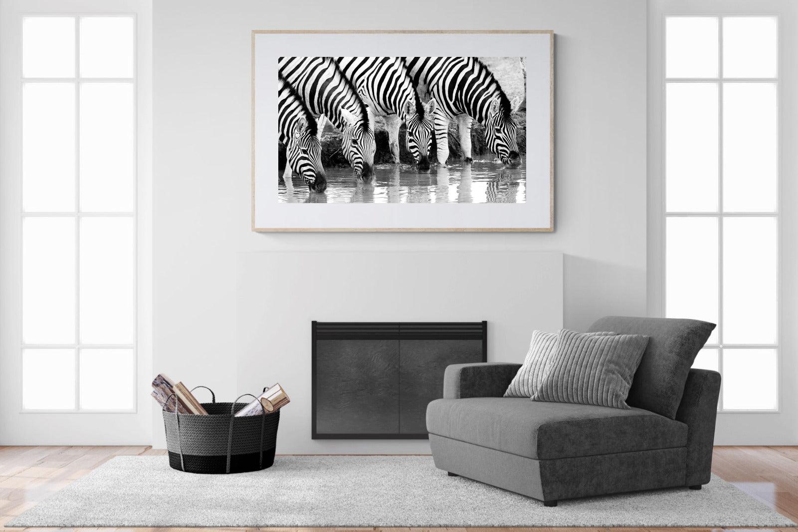 Zebra Quench-Wall_Art-150 x 100cm-Framed Print-Wood-Pixalot