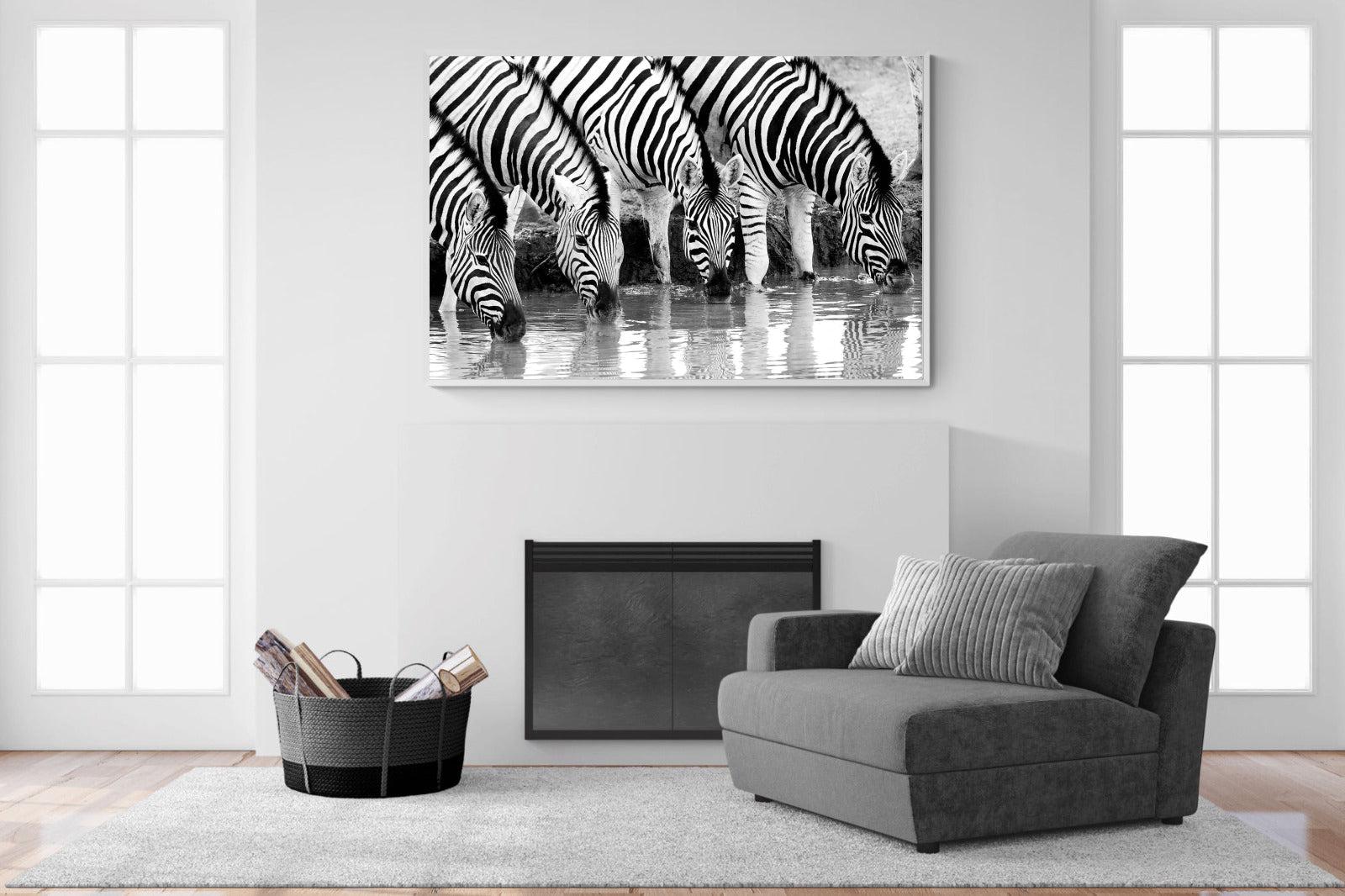 Zebra Quench-Wall_Art-150 x 100cm-Mounted Canvas-White-Pixalot