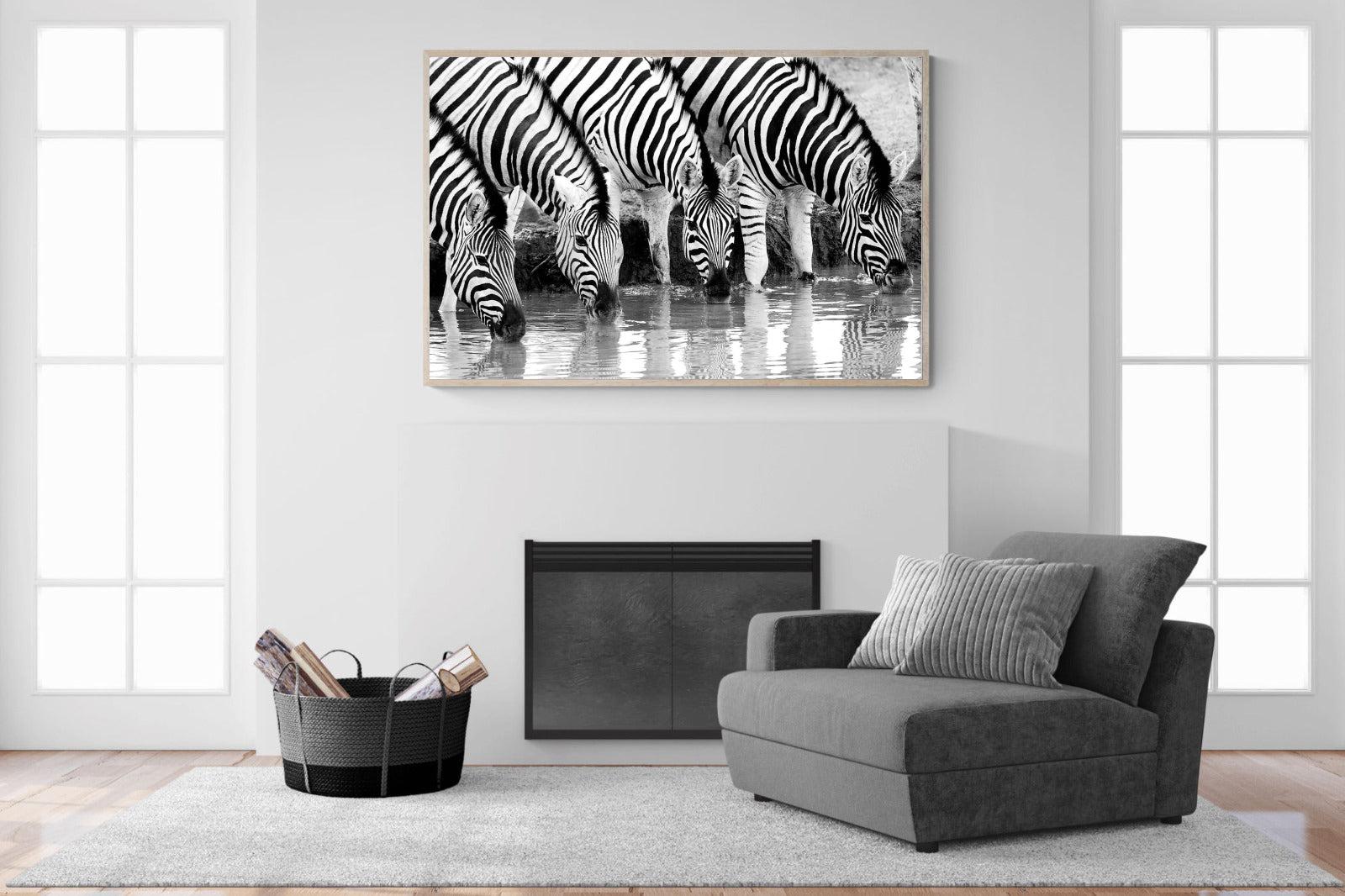 Zebra Quench-Wall_Art-150 x 100cm-Mounted Canvas-Wood-Pixalot