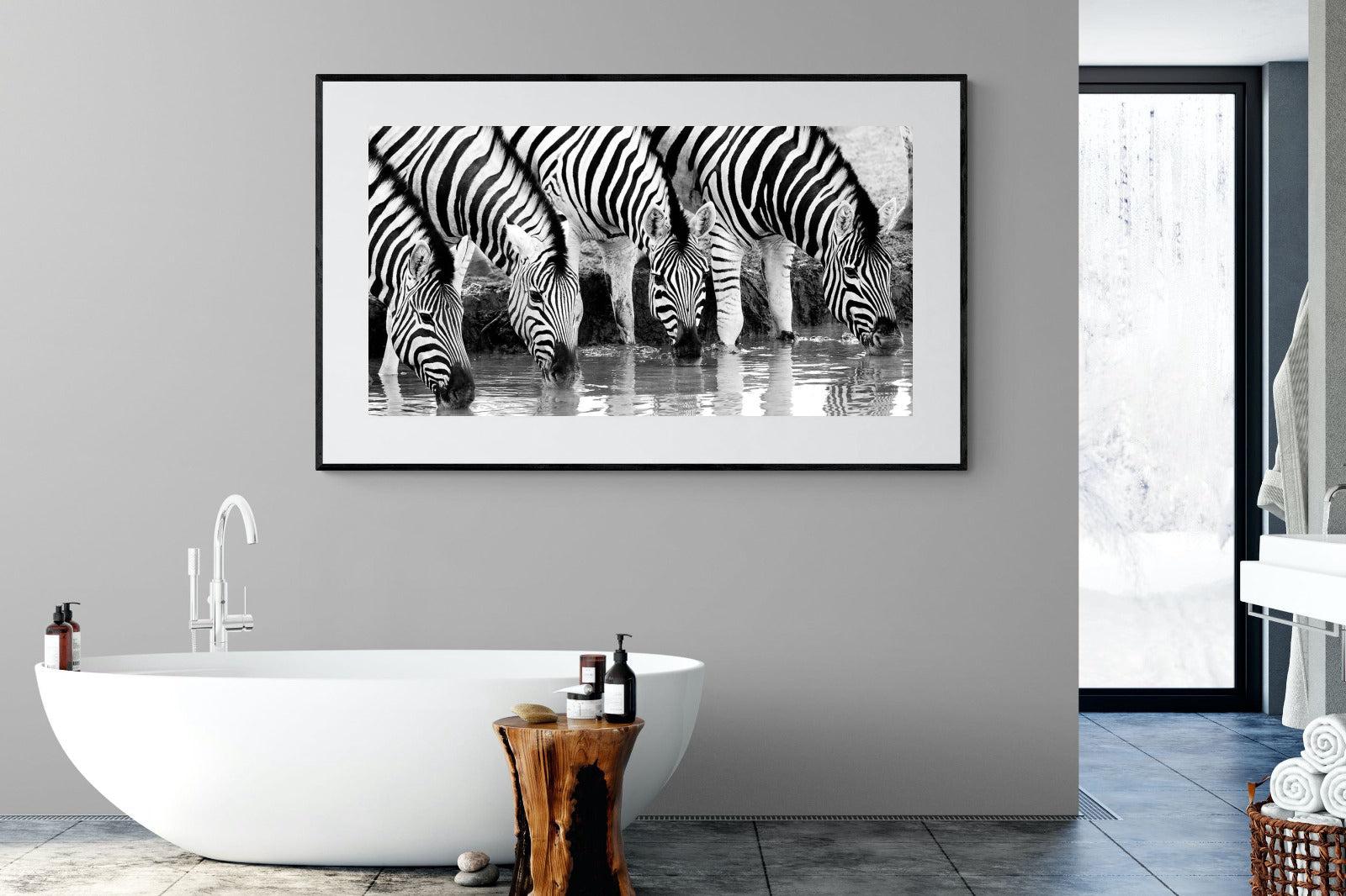 Zebra Quench-Wall_Art-180 x 110cm-Framed Print-Black-Pixalot
