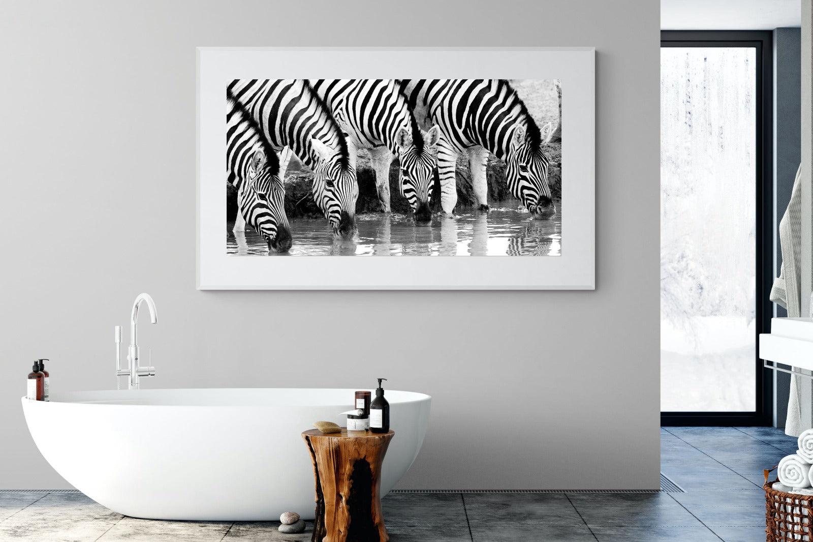 Zebra Quench-Wall_Art-180 x 110cm-Framed Print-White-Pixalot