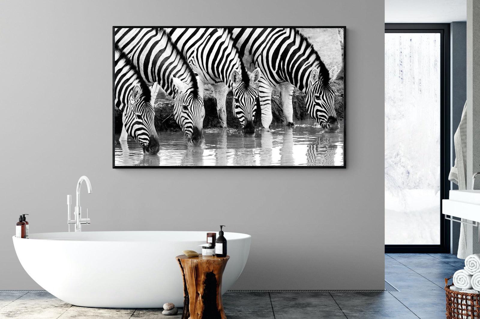 Zebra Quench-Wall_Art-180 x 110cm-Mounted Canvas-Black-Pixalot
