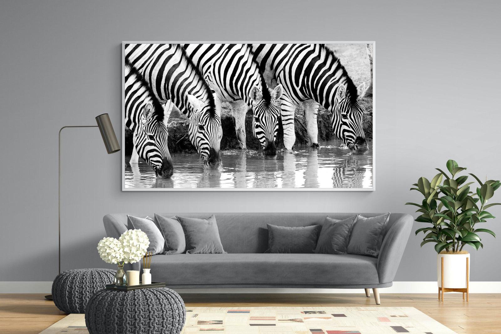 Zebra Quench-Wall_Art-220 x 130cm-Mounted Canvas-White-Pixalot