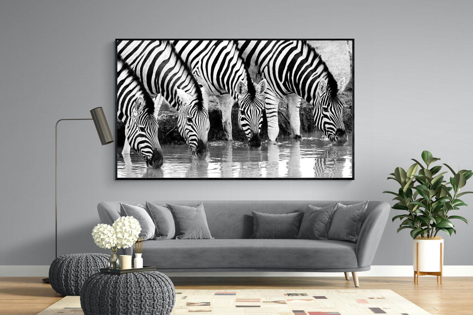 Zebra Quench-Wall_Art-220 x 130cm-Mounted Canvas-Black-Pixalot