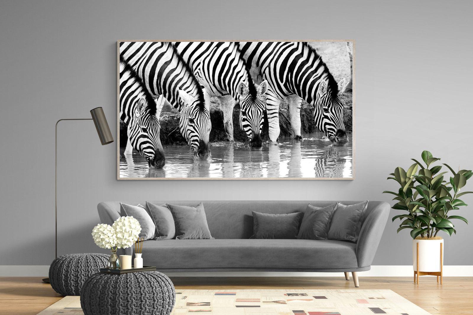 Zebra Quench-Wall_Art-220 x 130cm-Mounted Canvas-Wood-Pixalot