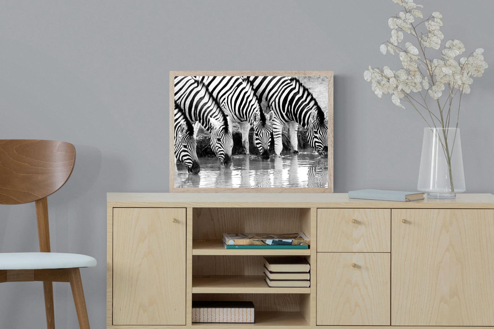 Zebra Quench-Wall_Art-60 x 45cm-Mounted Canvas-Wood-Pixalot