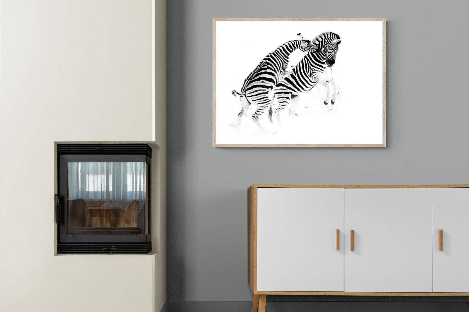 Zebra Tussle-Wall_Art-100 x 75cm-Mounted Canvas-Wood-Pixalot