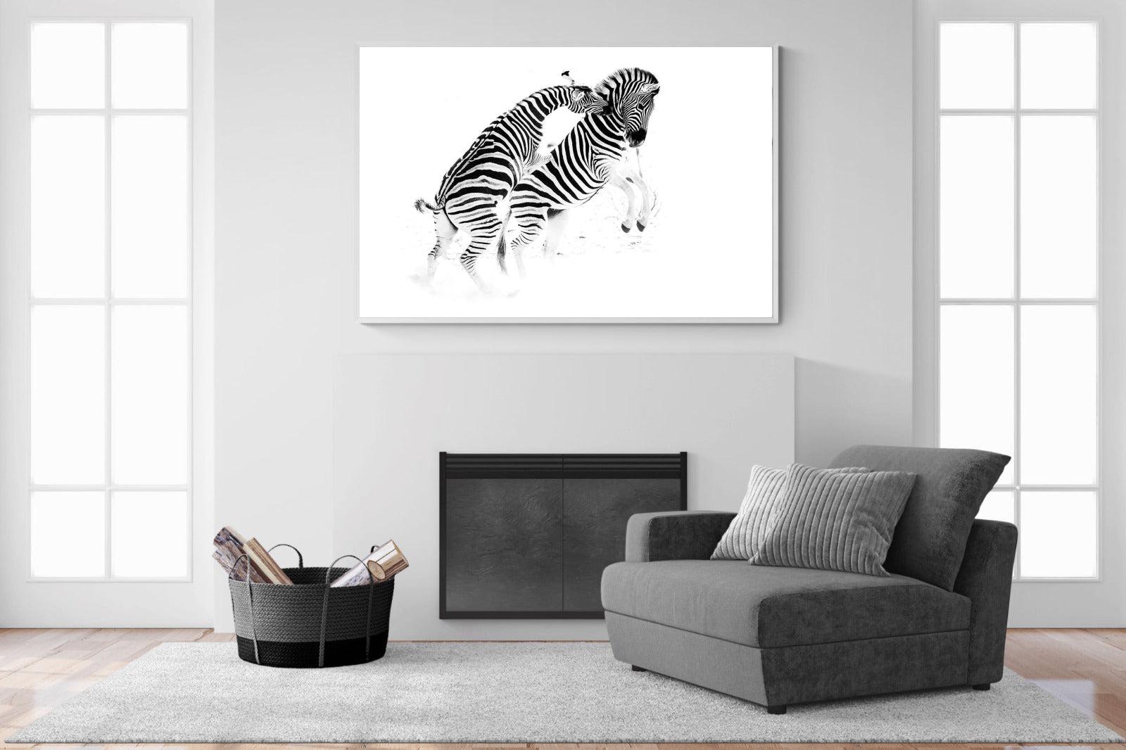 Zebra Tussle-Wall_Art-150 x 100cm-Mounted Canvas-White-Pixalot