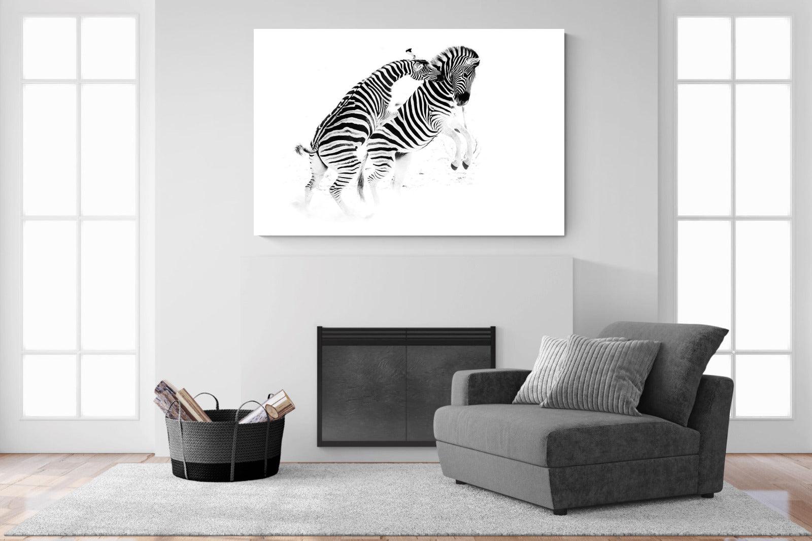 Zebra Tussle-Wall_Art-150 x 100cm-Mounted Canvas-No Frame-Pixalot