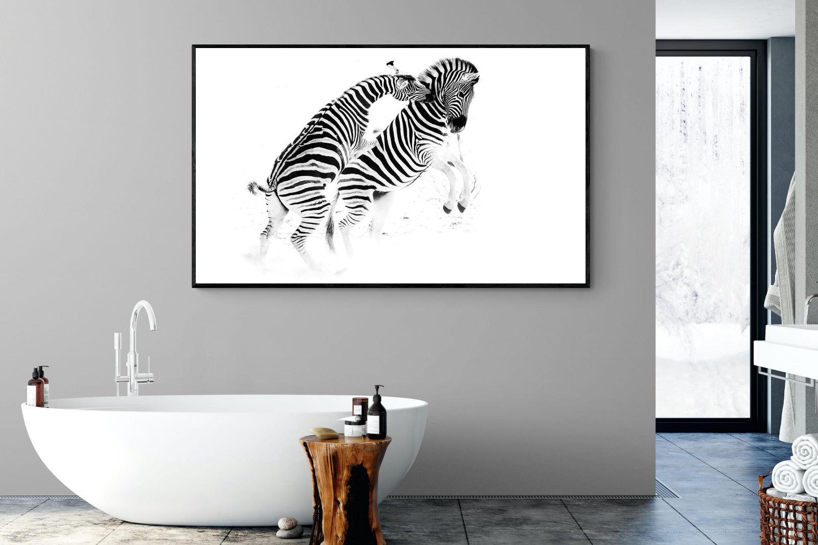 Zebra Tussle-Wall_Art-180 x 110cm-Mounted Canvas-Black-Pixalot