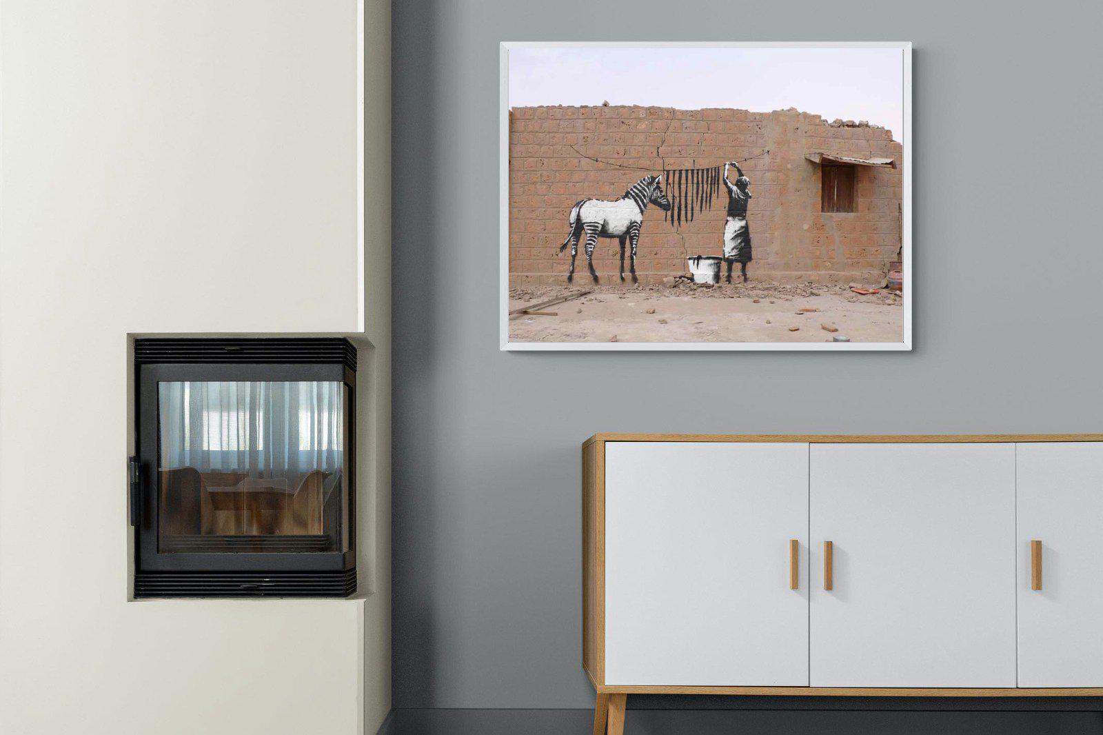 Zebra Washing Line-Wall_Art-100 x 75cm-Mounted Canvas-White-Pixalot