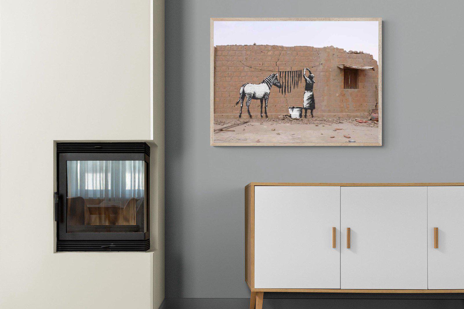 Zebra Washing Line-Wall_Art-100 x 75cm-Mounted Canvas-Wood-Pixalot
