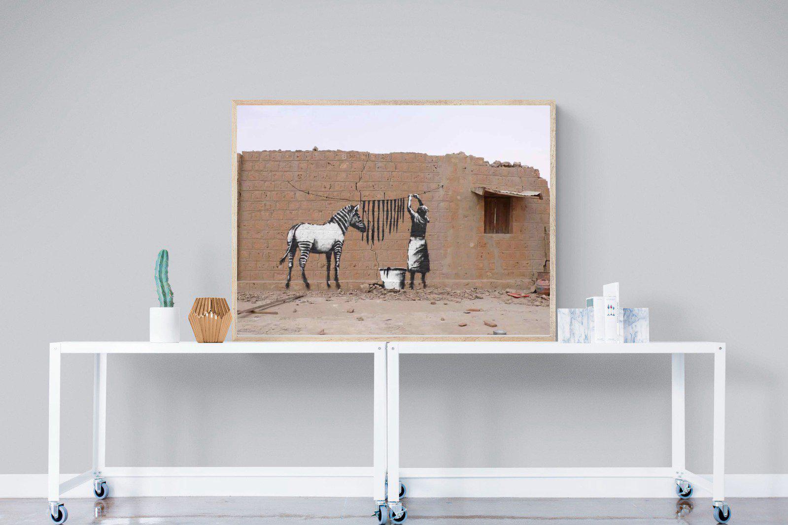 Zebra Washing Line-Wall_Art-120 x 90cm-Mounted Canvas-Wood-Pixalot