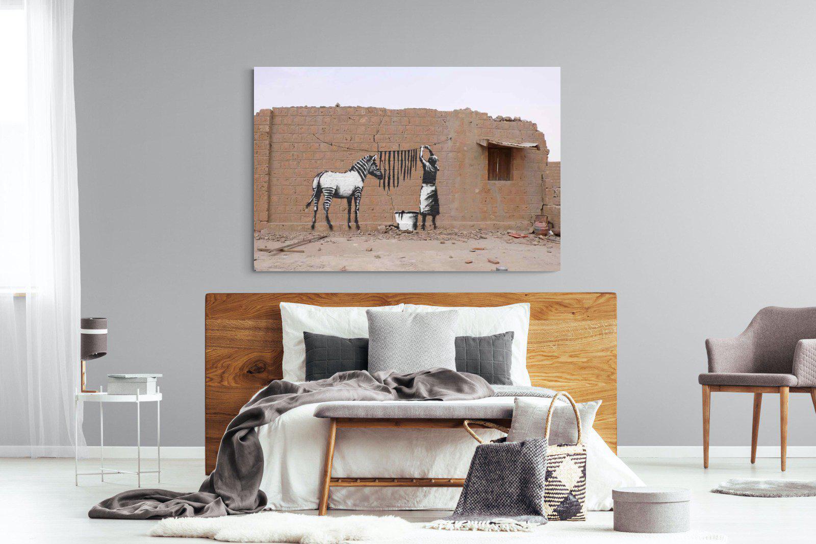 Zebra Washing Line-Wall_Art-150 x 100cm-Mounted Canvas-No Frame-Pixalot