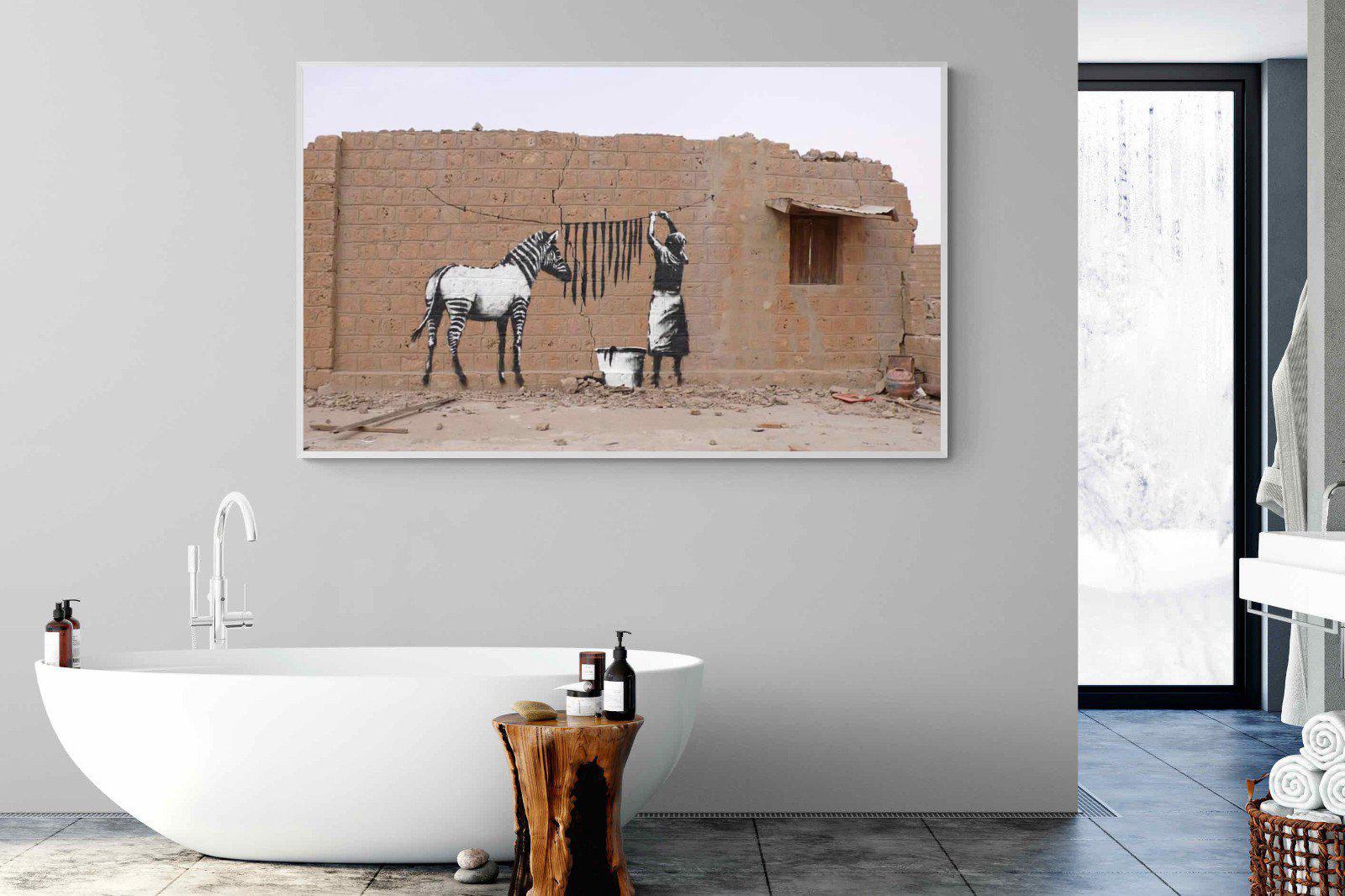 Zebra Washing Line-Wall_Art-180 x 110cm-Mounted Canvas-White-Pixalot