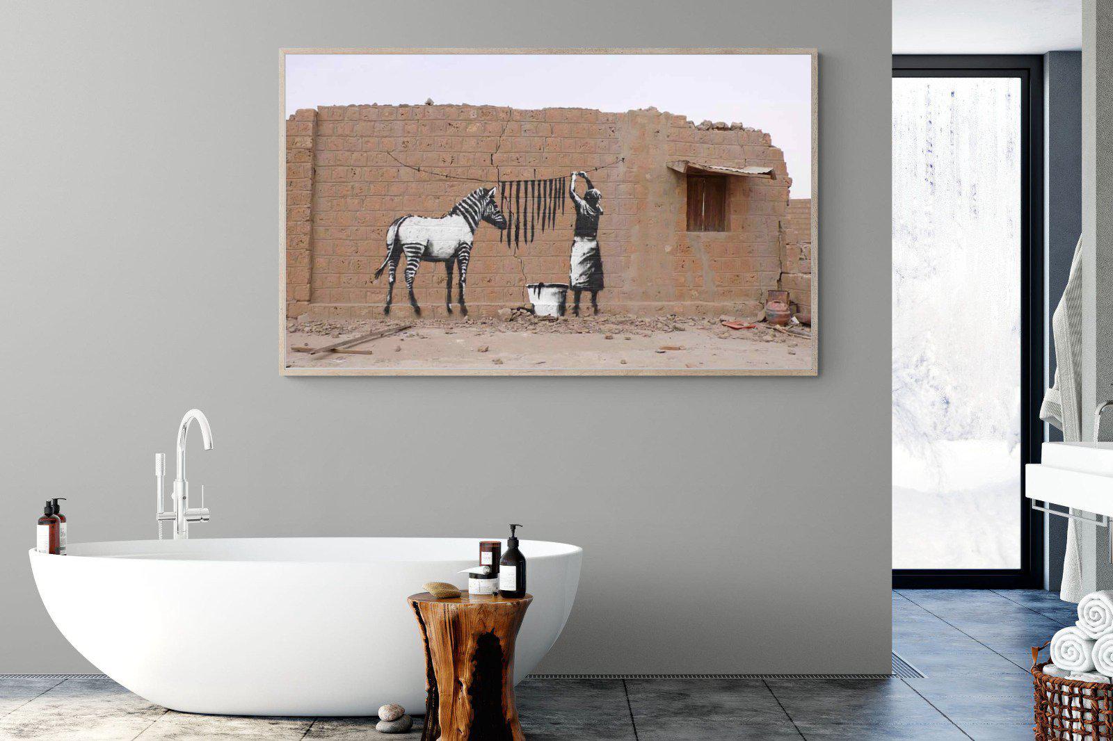 Zebra Washing Line-Wall_Art-180 x 110cm-Mounted Canvas-Wood-Pixalot