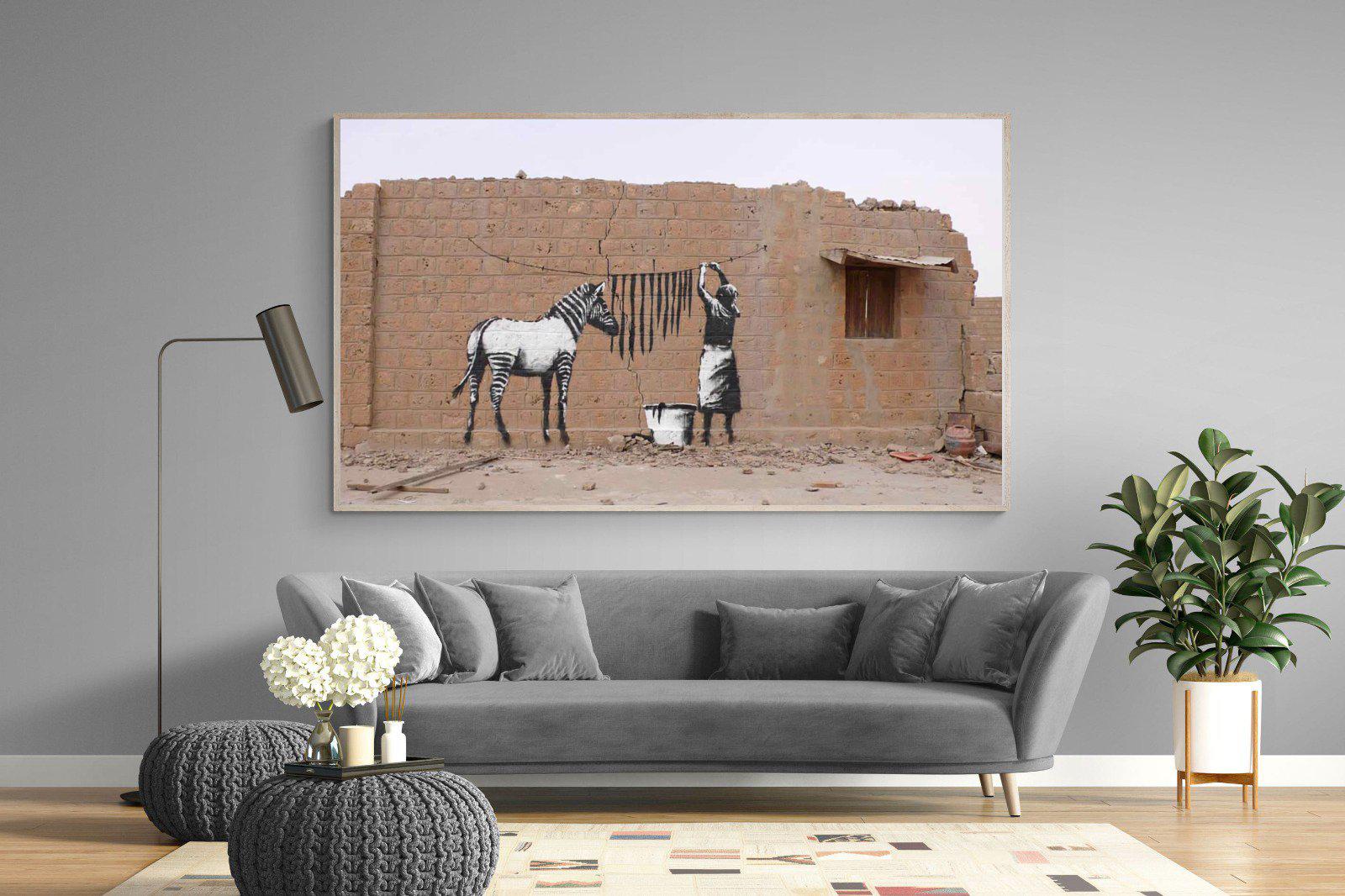 Zebra Washing Line-Wall_Art-220 x 130cm-Mounted Canvas-Wood-Pixalot