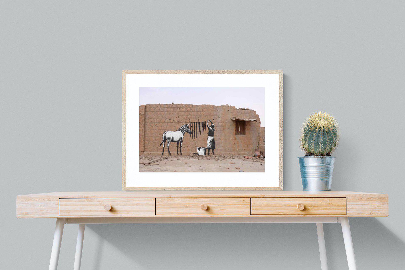 Zebra Washing Line-Wall_Art-80 x 60cm-Framed Print-Wood-Pixalot
