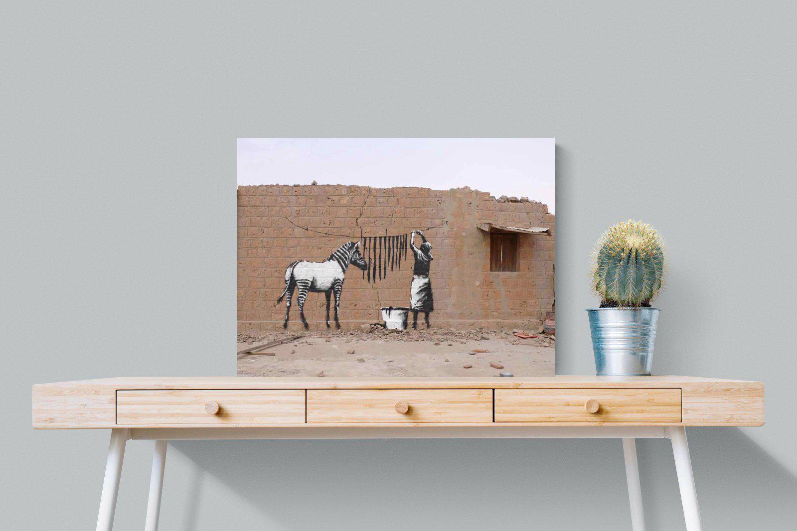 Zebra Washing Line-Wall_Art-80 x 60cm-Mounted Canvas-No Frame-Pixalot